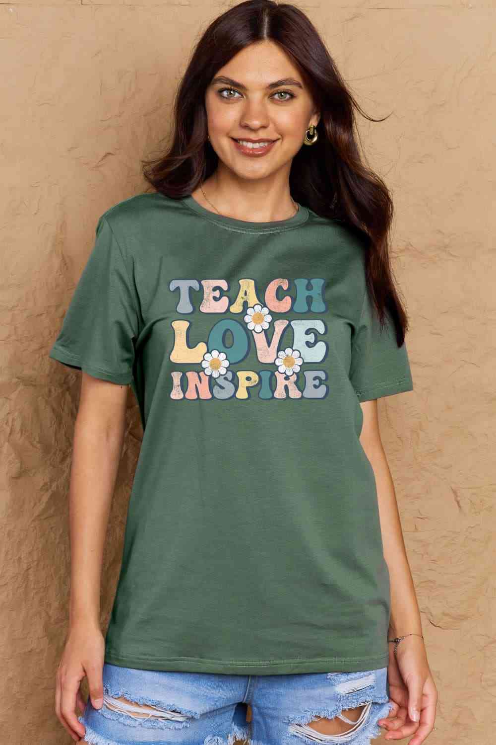 Simply Love Full Size TEACH LOVE INSPIRE Graphic Cotton T-Shirt - AllIn Computer