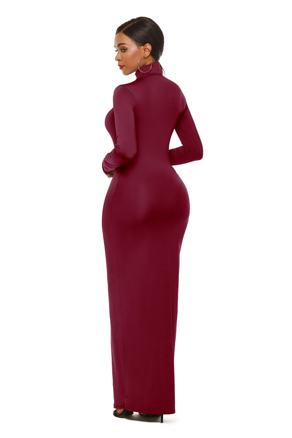 Mock Neck Long Sleeve Maxi Slim Dress - AllIn Computer