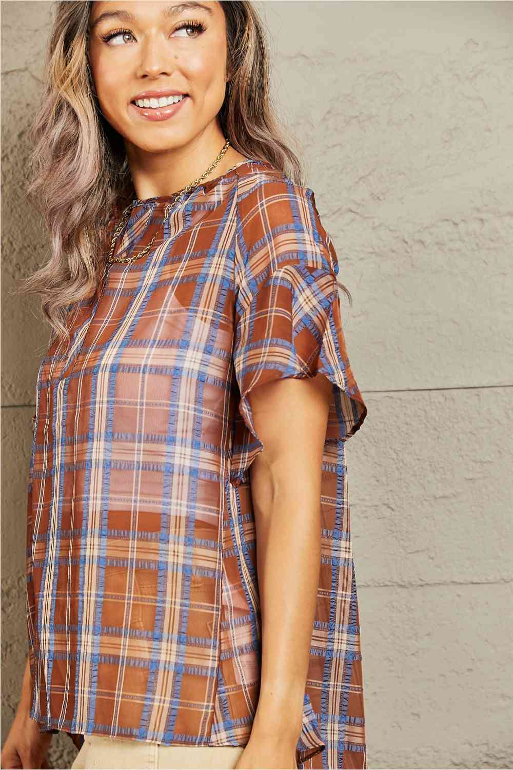 Petal Dew For You Short Sleeve Plaid Top - AllIn Computer