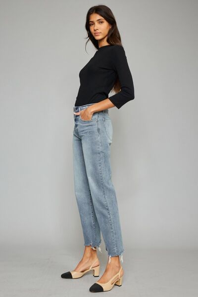 Kancan High Waist Raw Hem Cropped Wide Leg Jeans - AllIn Computer