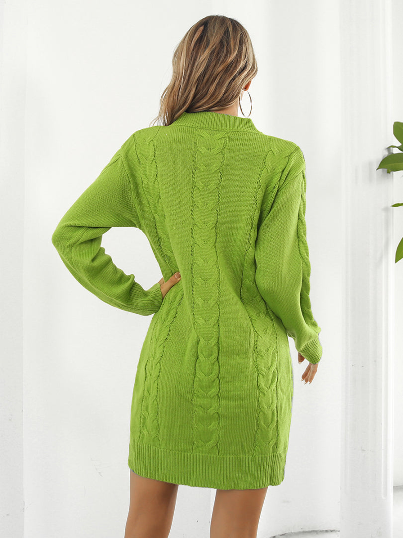 Cable-Knit Round Neck Sweater Dress - AllIn Computer