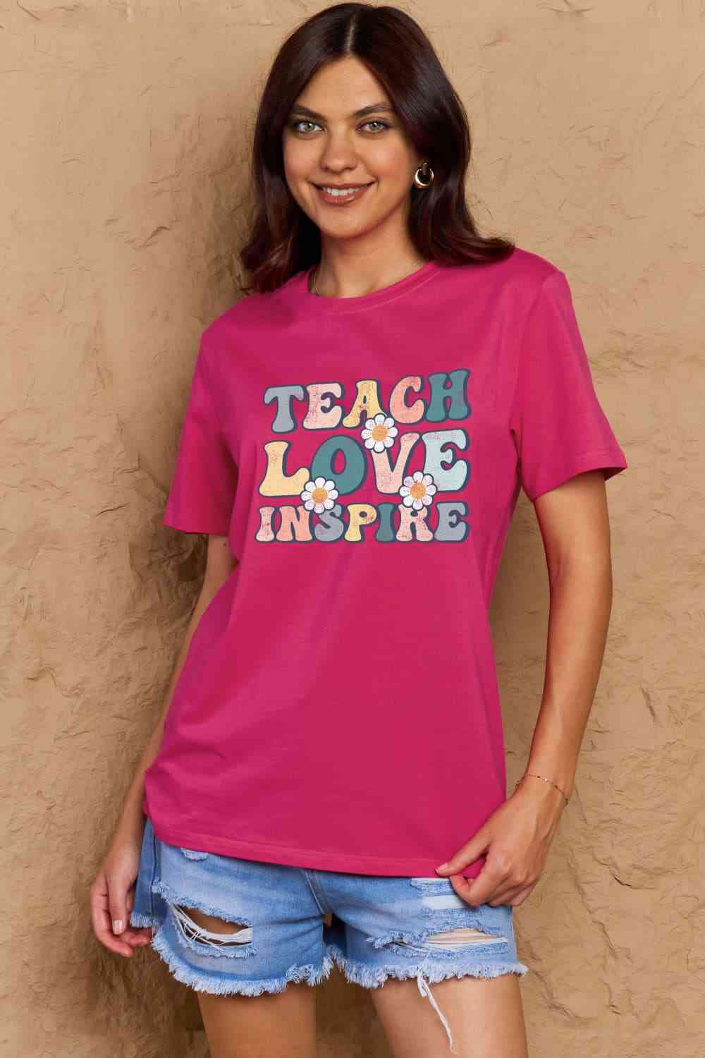 Simply Love Full Size TEACH LOVE INSPIRE Graphic Cotton T-Shirt - AllIn Computer