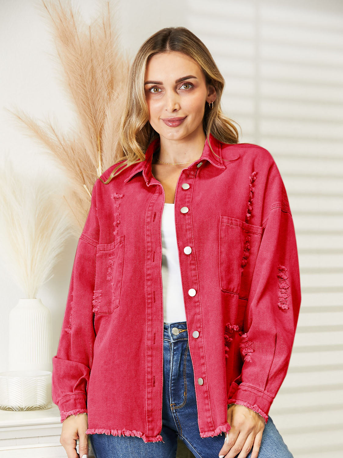 Distressed Raw Hem Denim Jacket - AllIn Computer