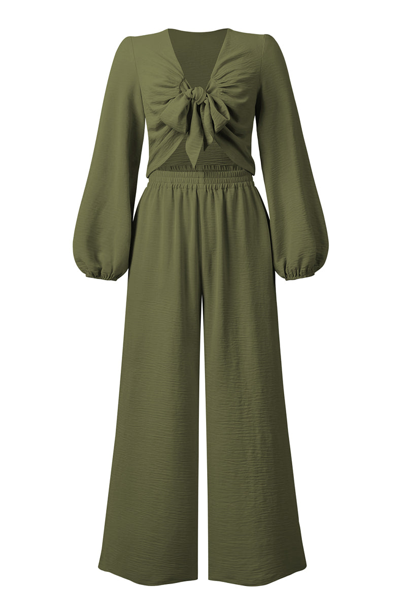 Cutout Long Sleeve Top and Wide Leg Pants Set - AllIn Computer