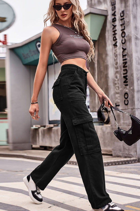 Buttoned High Waist Loose Fit Jeans - AllIn Computer