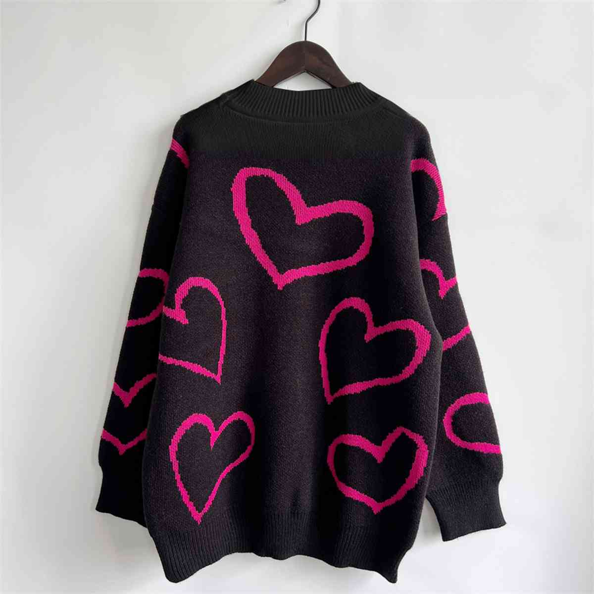 Heart Pattern Long Sleeve Sweater - AllIn Computer