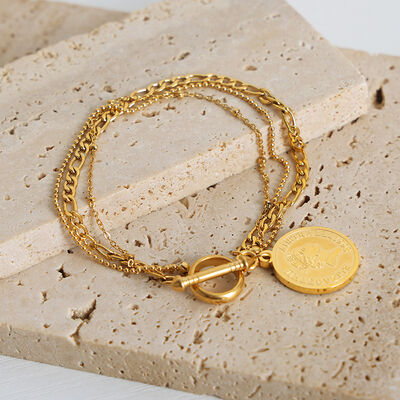 Coin Pendant Toggle clasp 18K Gold-Plated Bracelet - AllIn Computer