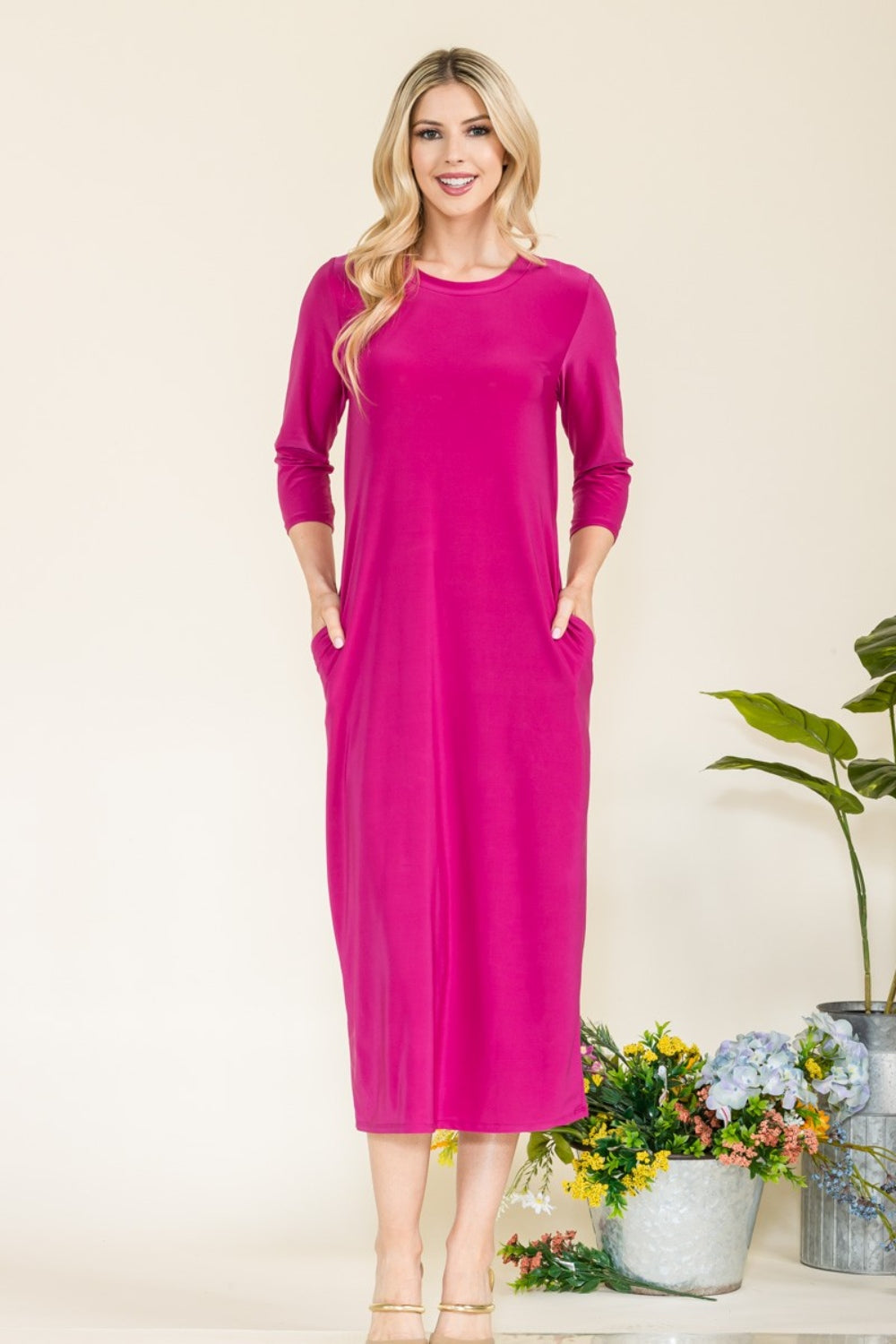 Celeste Full Size Round Neck Midi Dress - AllIn Computer