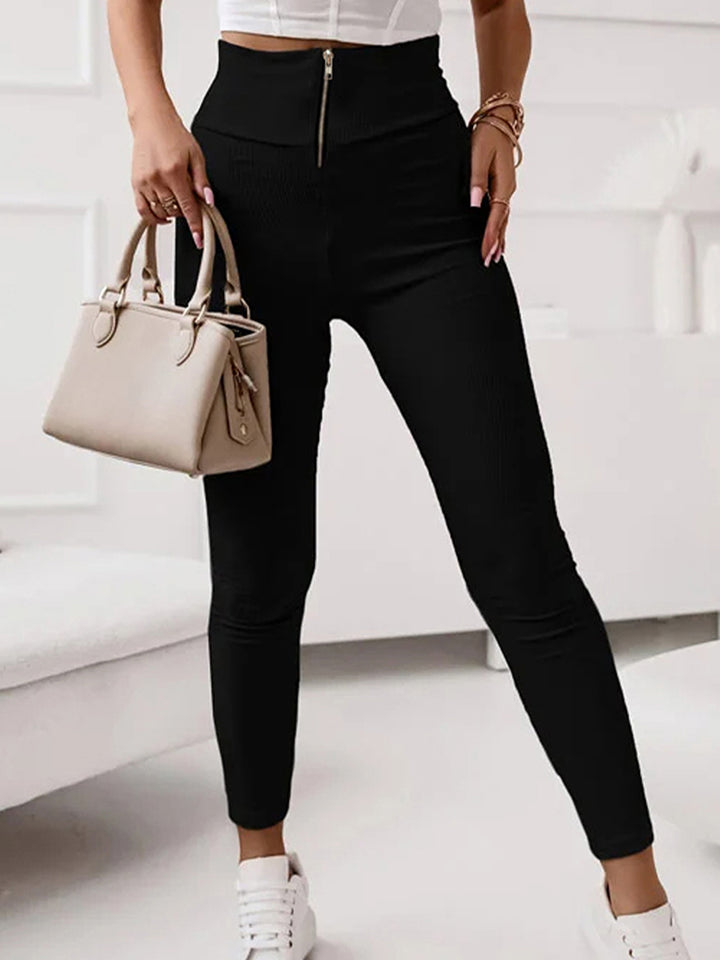 Zip-Up Wide Waistband Pants - AllIn Computer
