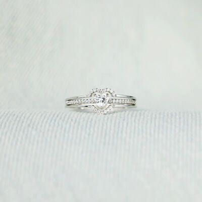 925 Sterling Silver Inlaid Zircon Heart Ring - AllIn Computer