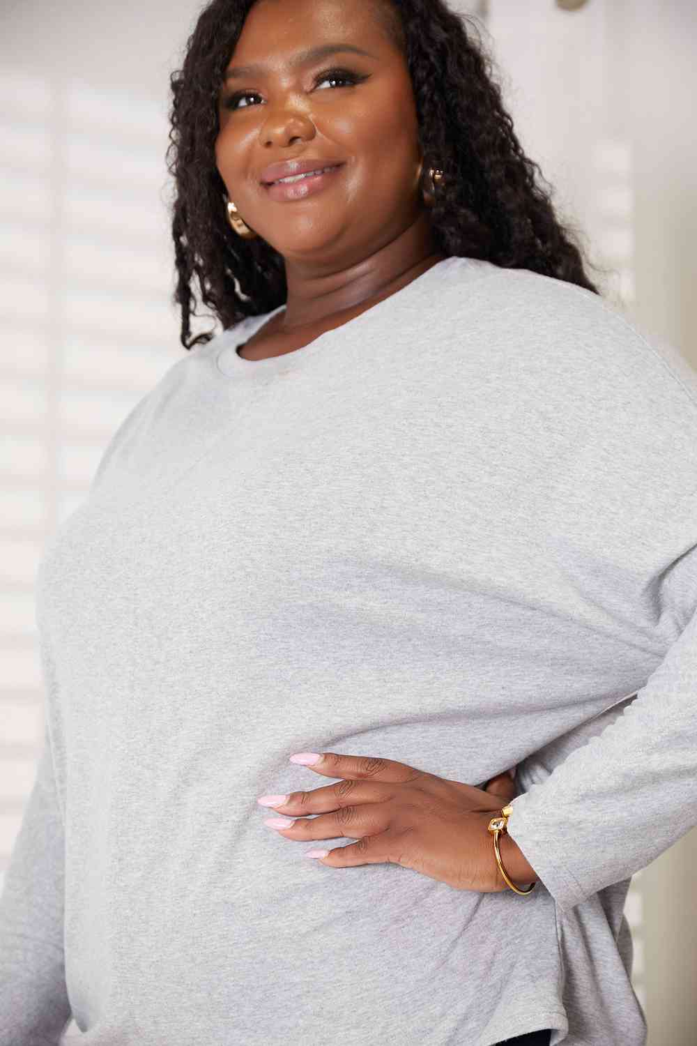 Double Take Seam Detail Round Neck Long Sleeve Top - AllIn Computer