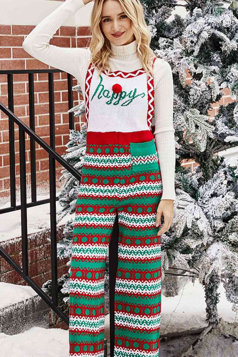 Christmas Knit Straight-Leg Overalls - AllIn Computer