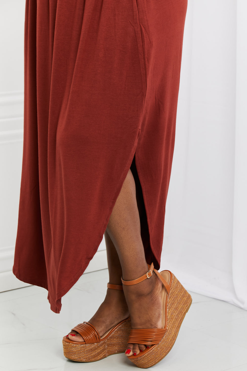 Zenana It's My Time Full Size Side Scoop Scrunch Skirt in Dark Rust - AllIn Computer