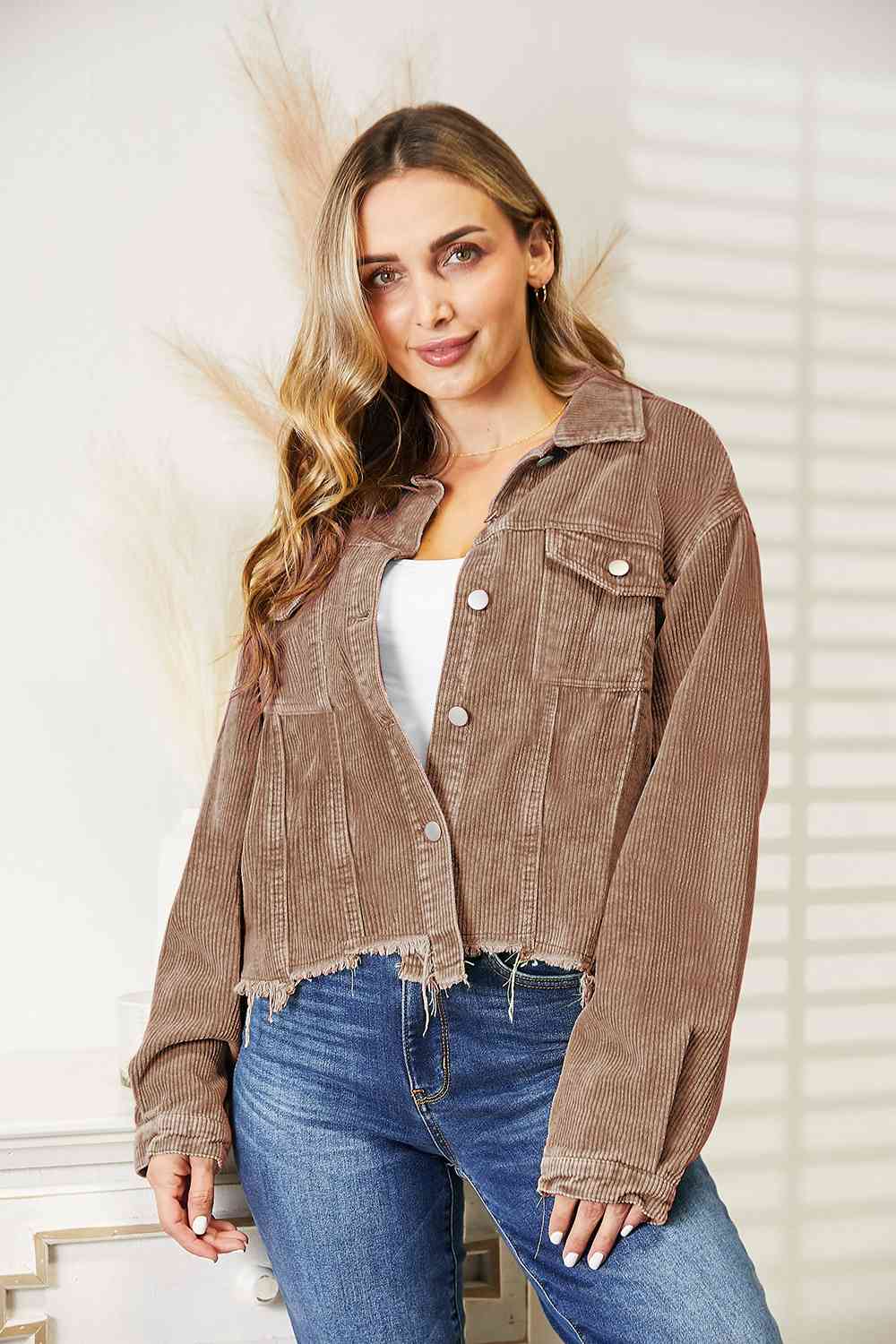 Raw Hem Button Down Jacket - AllIn Computer