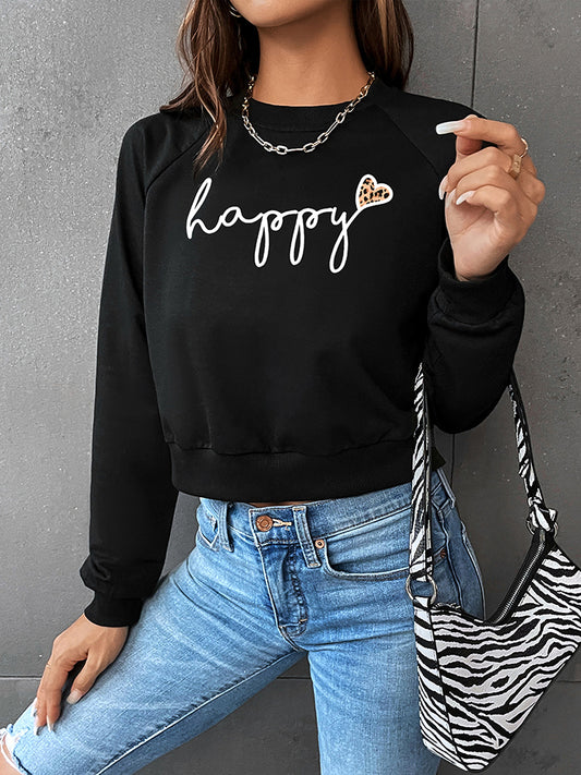 Raglan Sleeve HAPPY Graphic Sweatshirt - AllIn Computer