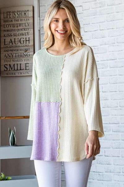Culture Code Color Block Round Neck Dropped Shoulder Blouse - AllIn Computer