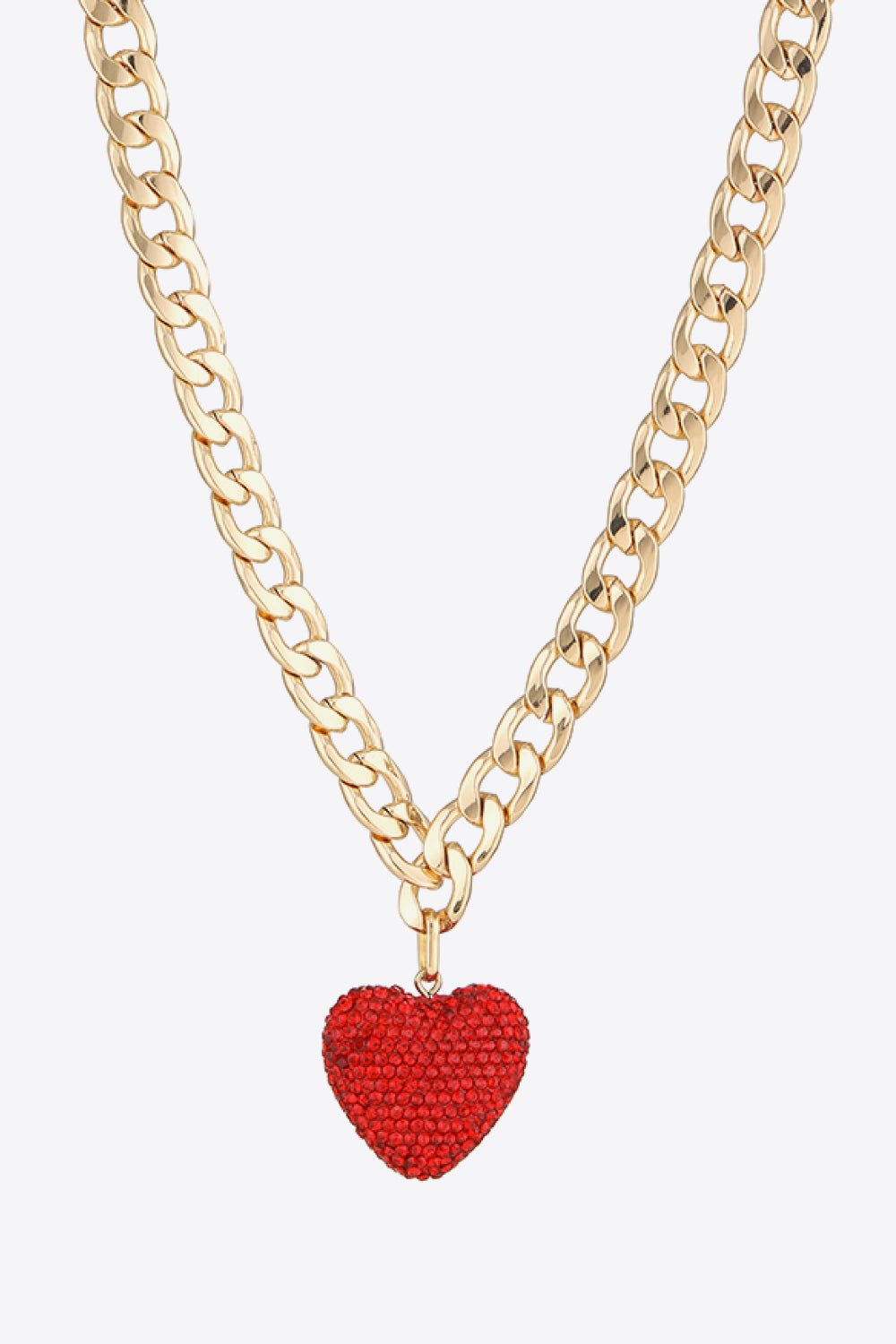 Rhinestone Heart Pendant Curb Chain Necklace - AllIn Computer