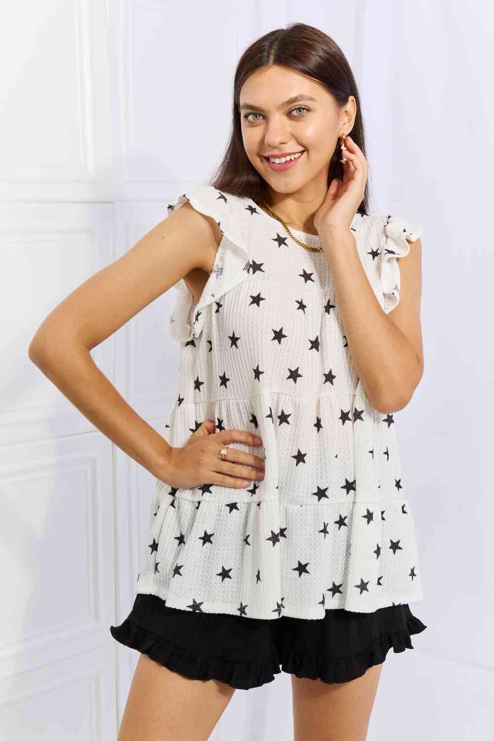 Heimish Shine Bright Full Size Butterfly Sleeve Star Print Top - AllIn Computer