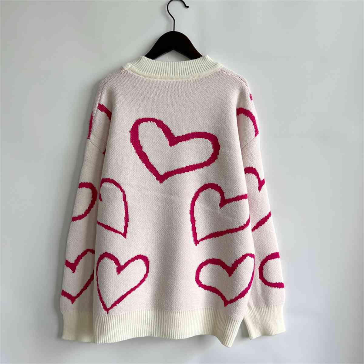 Heart Pattern Long Sleeve Sweater - AllIn Computer