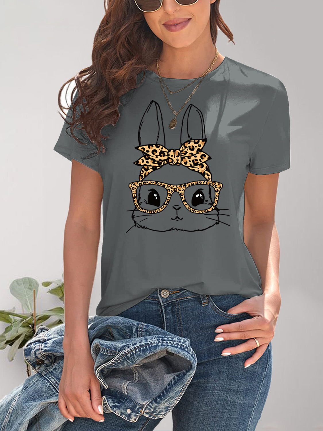 Rabbit Graphic Round Neck Short Sleeve T-Shirt - AllIn Computer