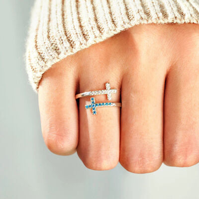Zircon 925 Sterling Silver Double Cross Bypass Ring - AllIn Computer
