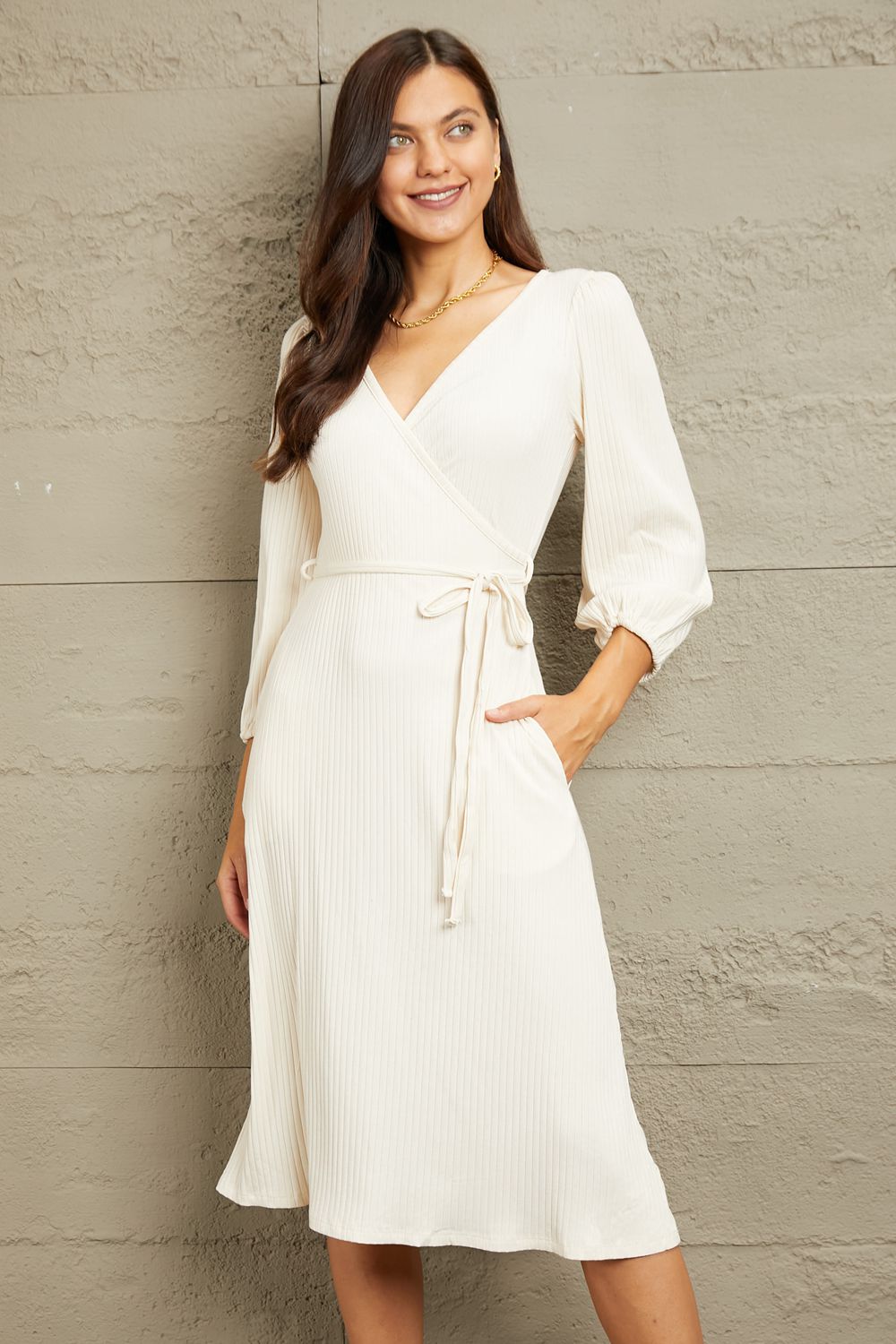Culture Code Full Size Surplice Flare Ruching Dress - AllIn Computer