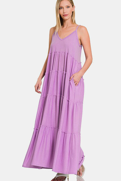 Zenana Frill Tiered V-Neck Maxi Cami Dress - AllIn Computer