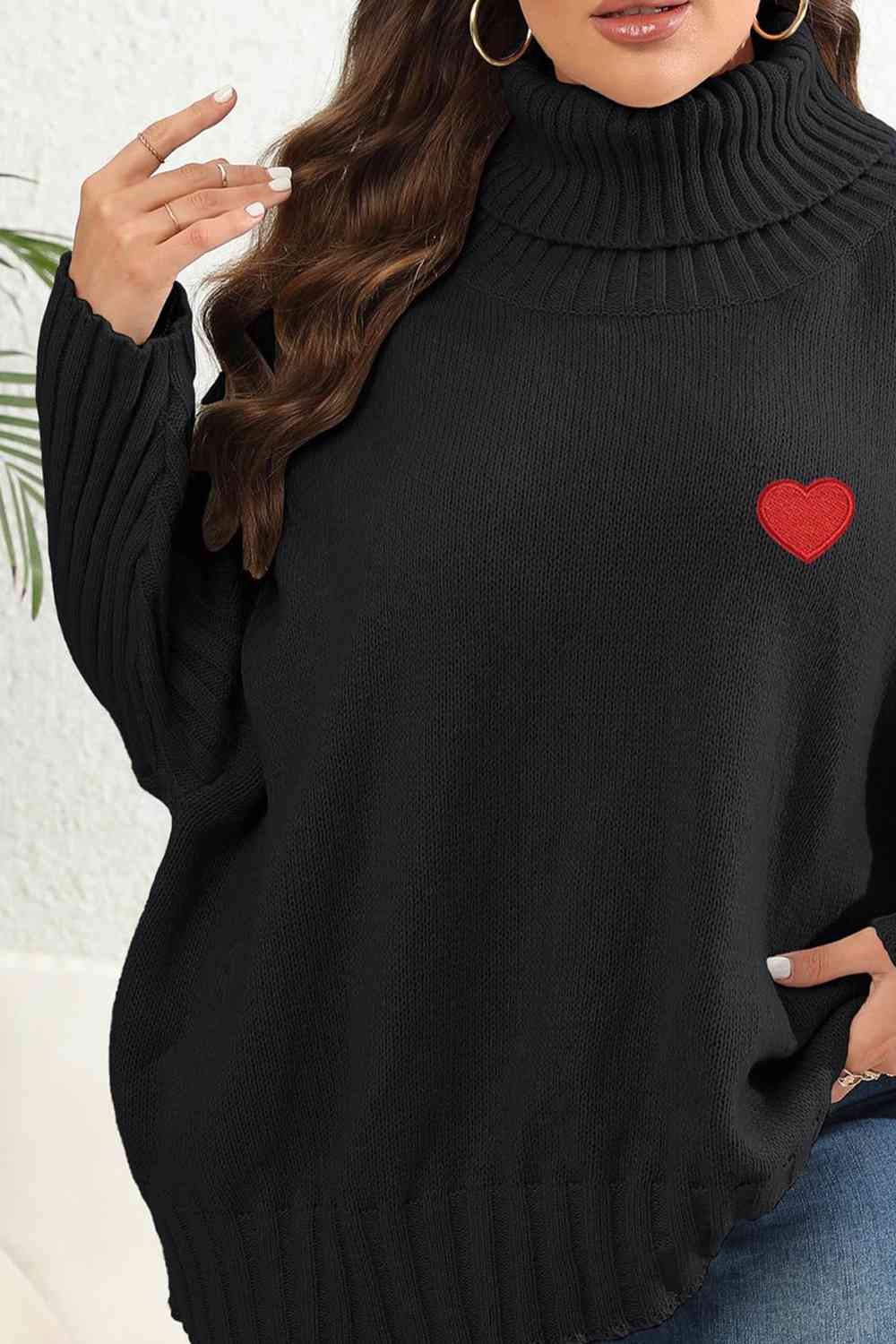 Plus Size Turtle Neck Long Sleeve Sweater - AllIn Computer