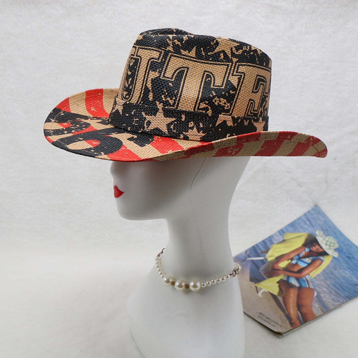 Printed Paper Cloth Wide Brim Hat - AllIn Computer