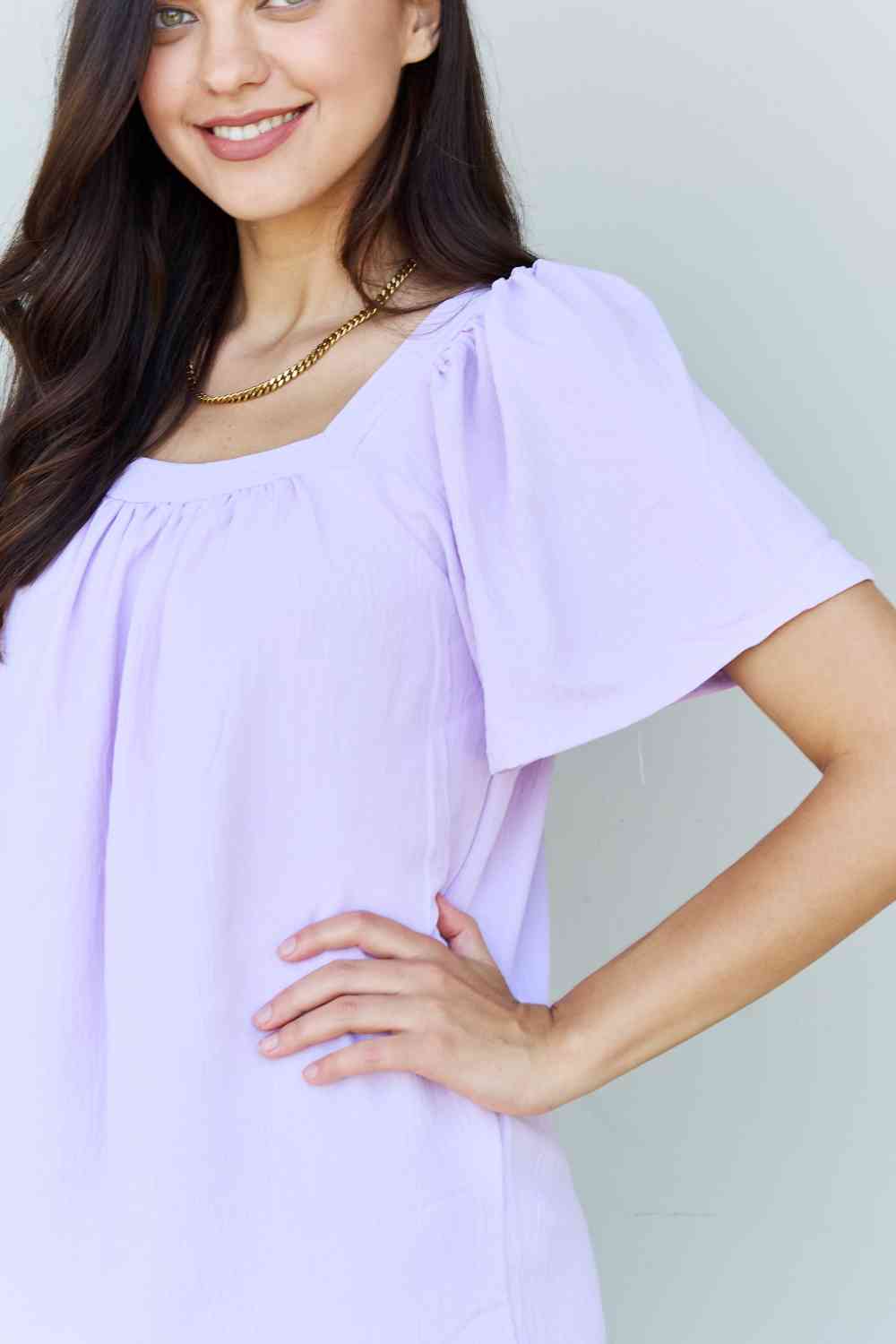 Ninexis Keep Me Close Square Neck Short Sleeve Blouse in Lavender - AllIn Computer