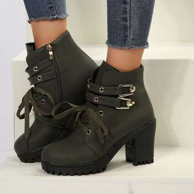 PU Leather Round Toe Block Heel Boots - AllIn Computer