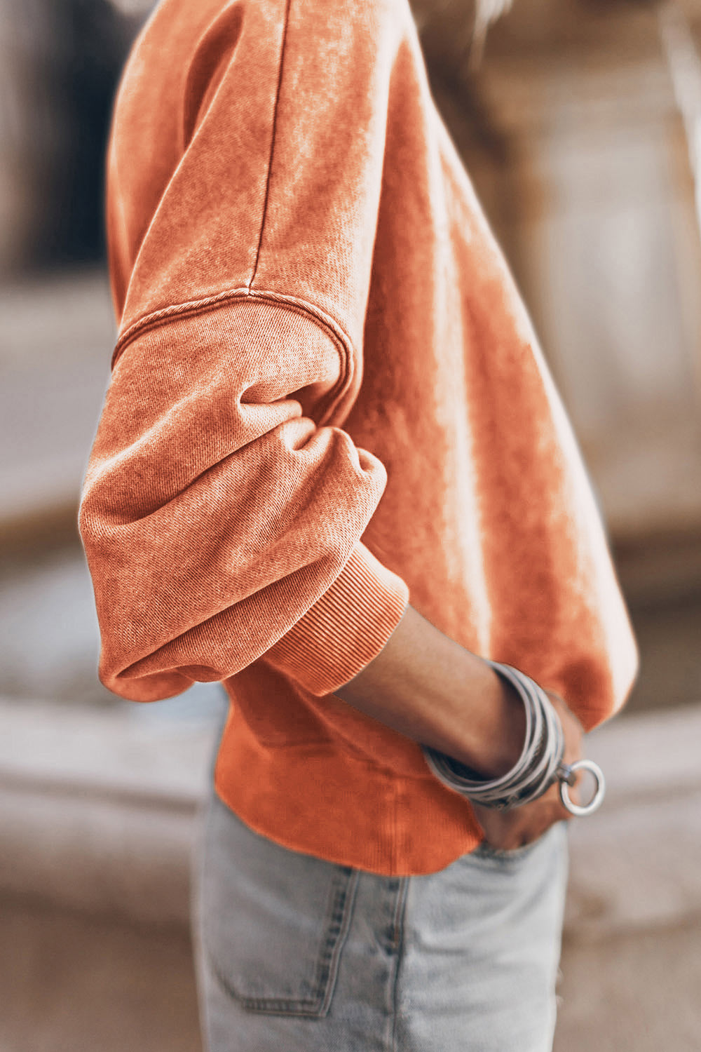 Round Neck Dropped Shoulder Sweatshirt - AllIn Computer