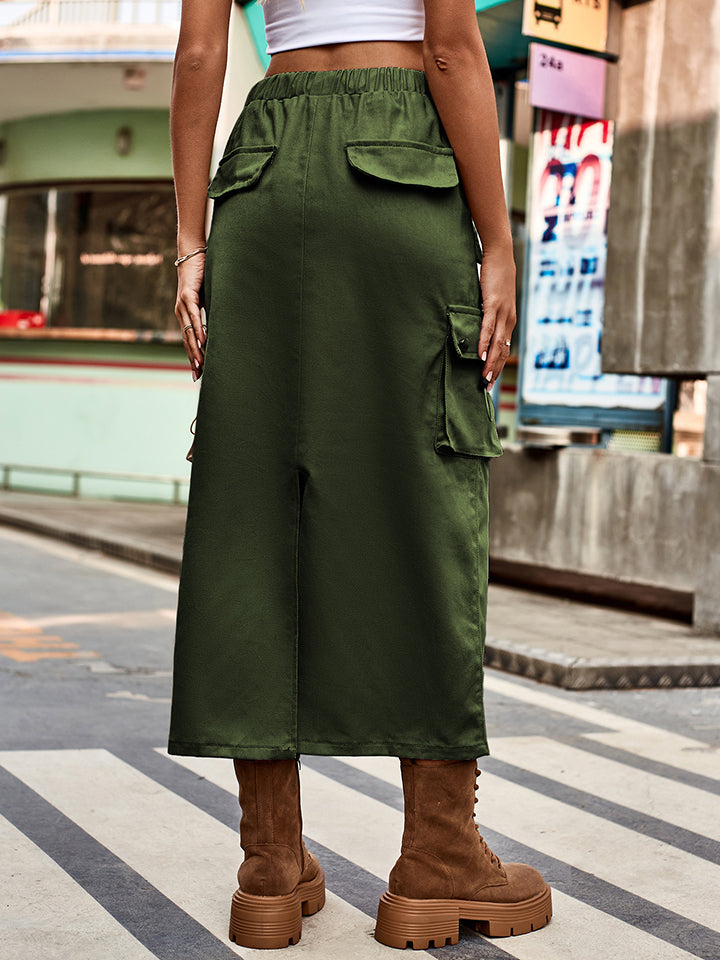Drawstring Waist Slit Denim Skirt - AllIn Computer
