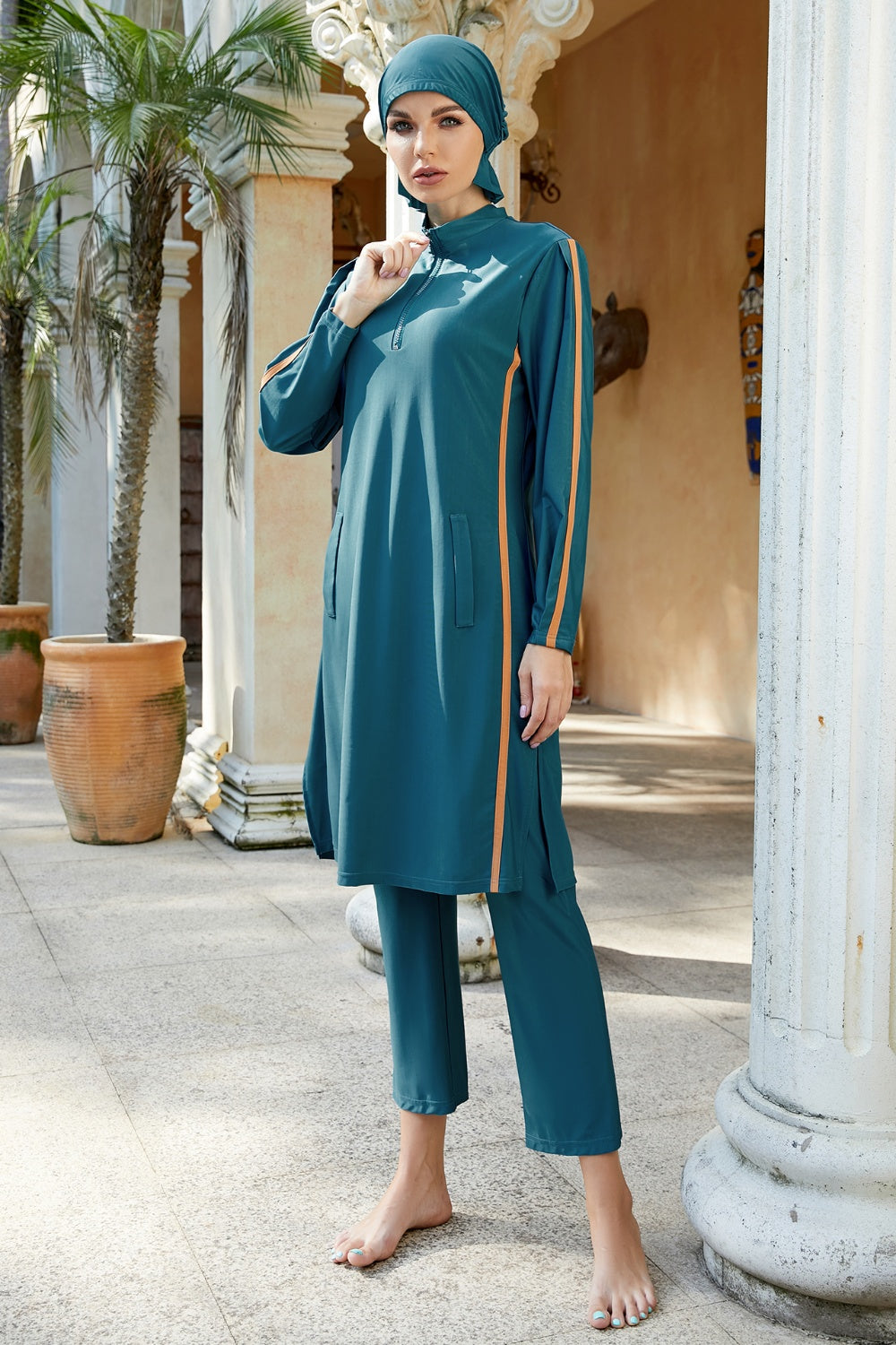 Cap, Quarter Zip Top and Pants Swim Set - AllIn Computer