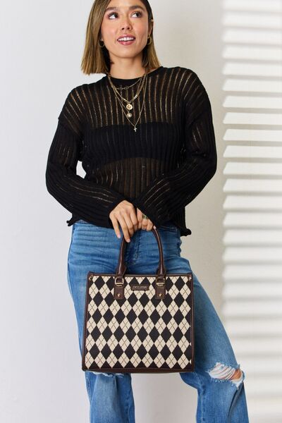 David Jones Argyle Pattern PU Leather Handbag - AllIn Computer