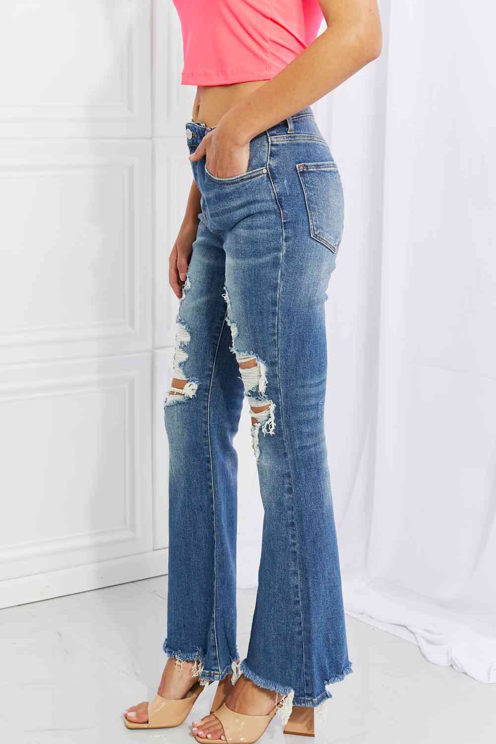RISEN Full Size Hazel High Rise Distressed Flare Jeans - AllIn Computer