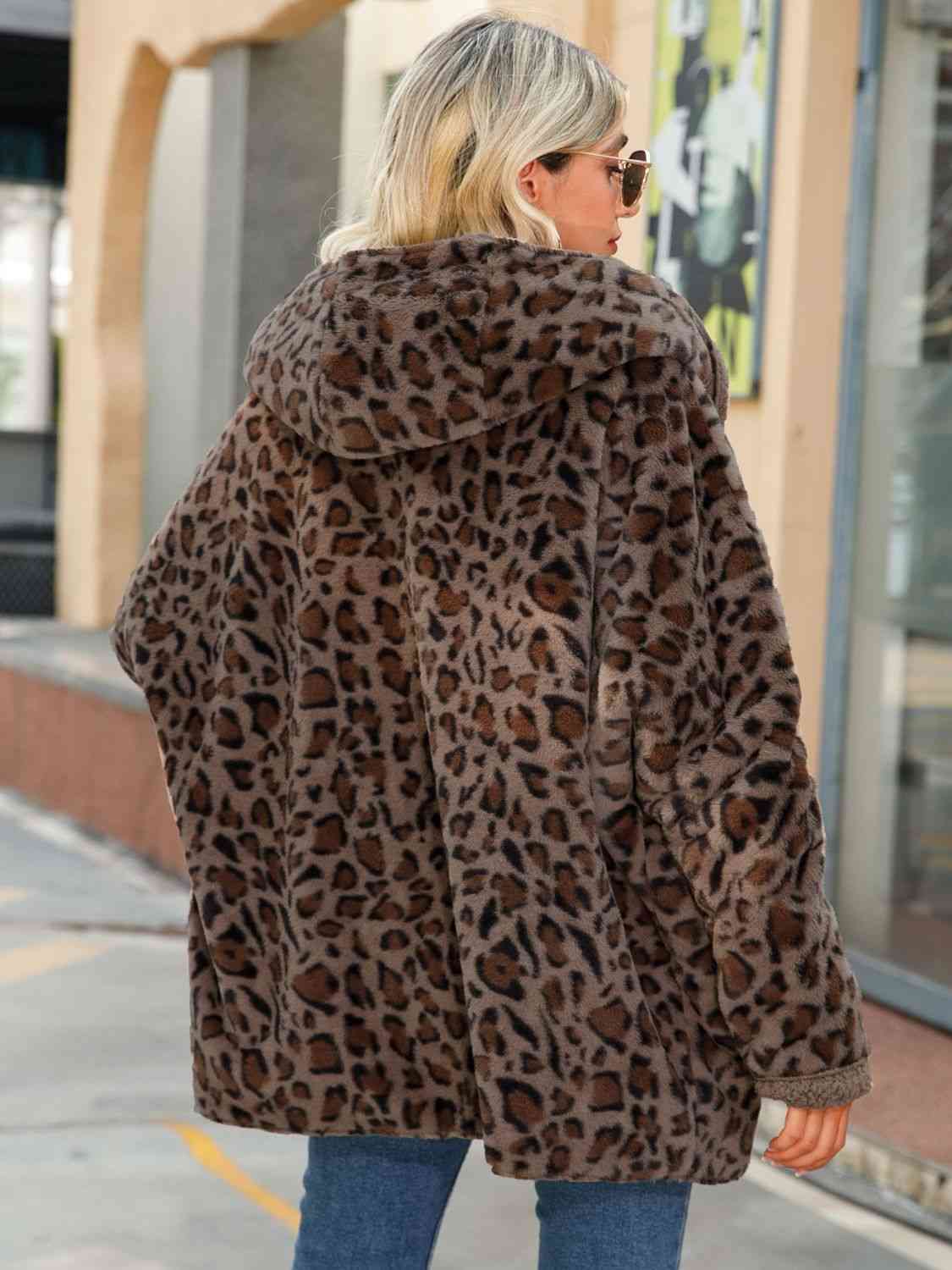 Leopard Hooded Coat with Pockets - AllIn Computer