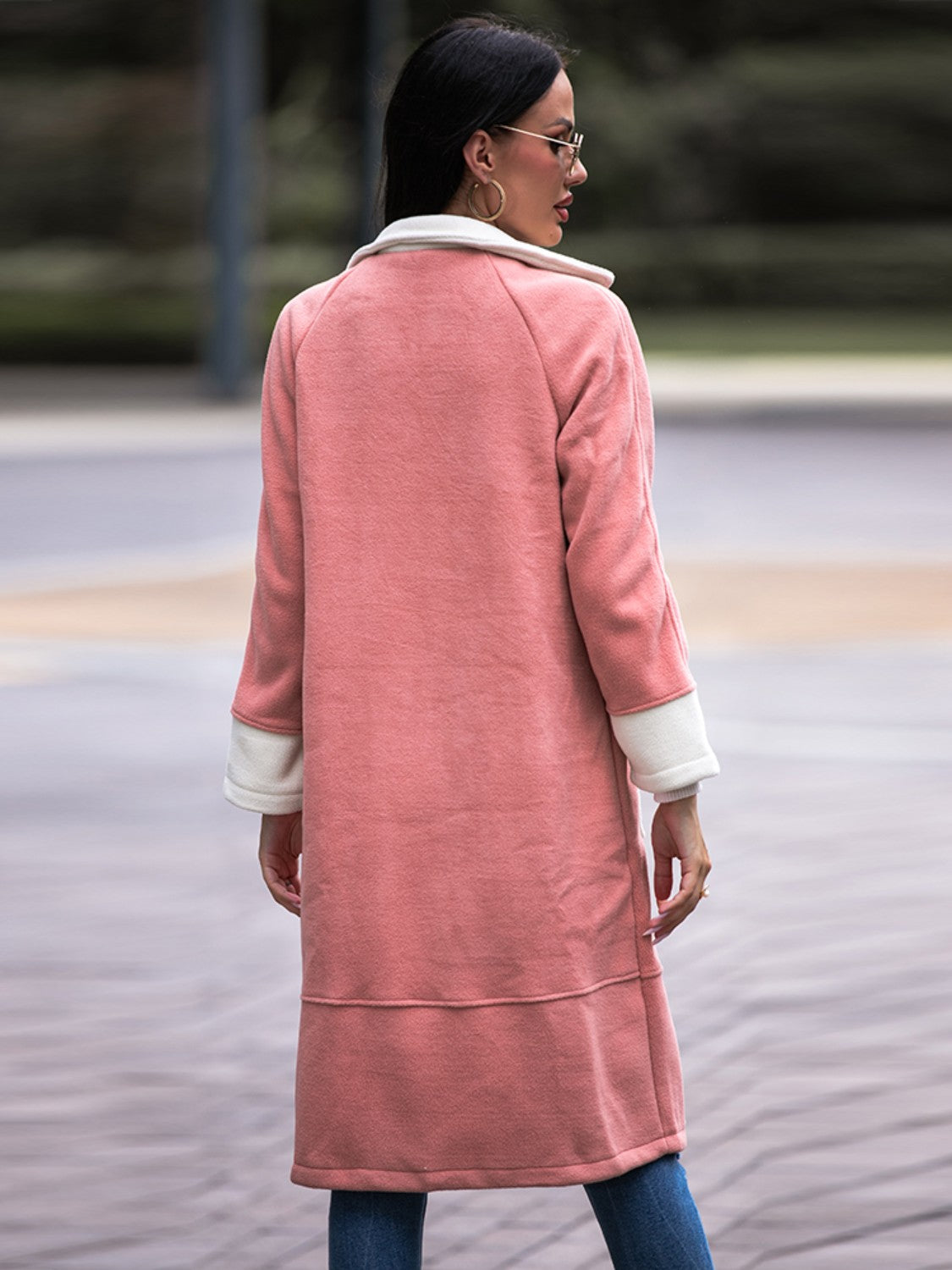 Contrast Lapel Collar Coat with Pockets - AllIn Computer