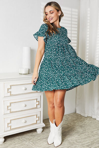 Double Take Short Flounce Sleeve Tiered Dress - AllIn Computer