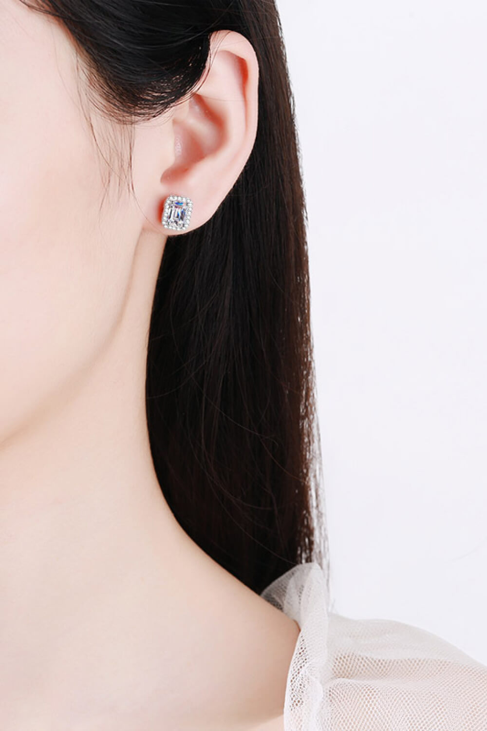 Adored 1 Carat Moissanite Rhodium-Plated Square Stud Earrings - AllIn Computer