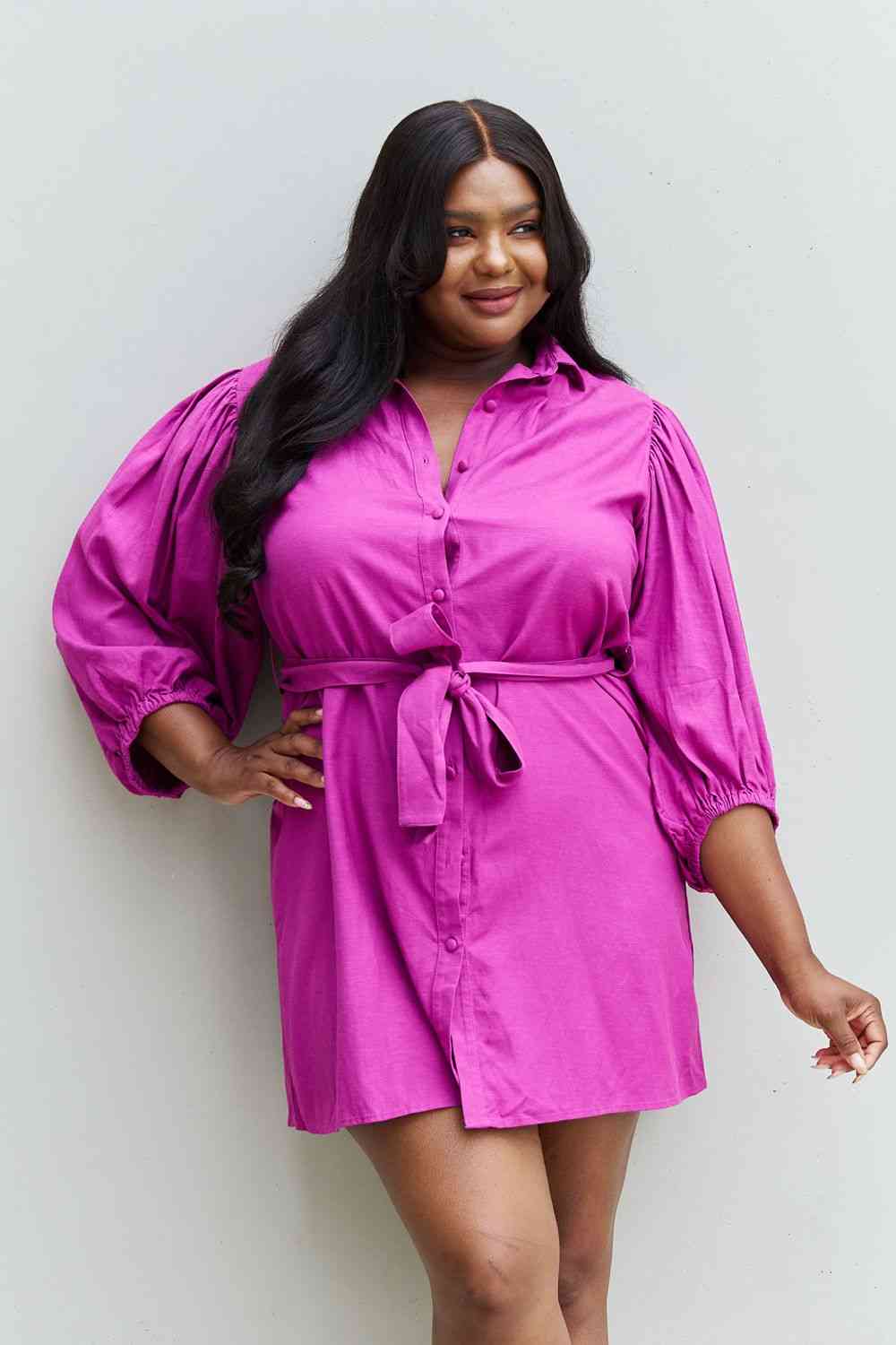 Jade By Jane Hello Darling Full Size Half Sleeve Belted Mini Dress in Magenta - AllIn Computer