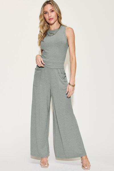 Basic Bae Full Size Ribbed Tank and Wide Leg Pants Set - AllIn Computer