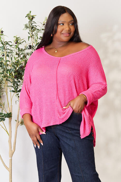 Zenana Full Size Round Neck High-Low Slit Knit Top - AllIn Computer
