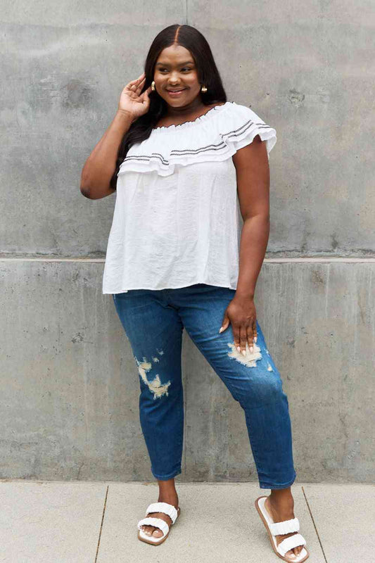 ODDI Full Size Off The Shoulder Ruffle Blouse - AllIn Computer