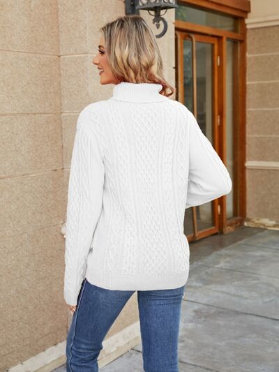 Cable-Knit Mock Neck Sweater - AllIn Computer