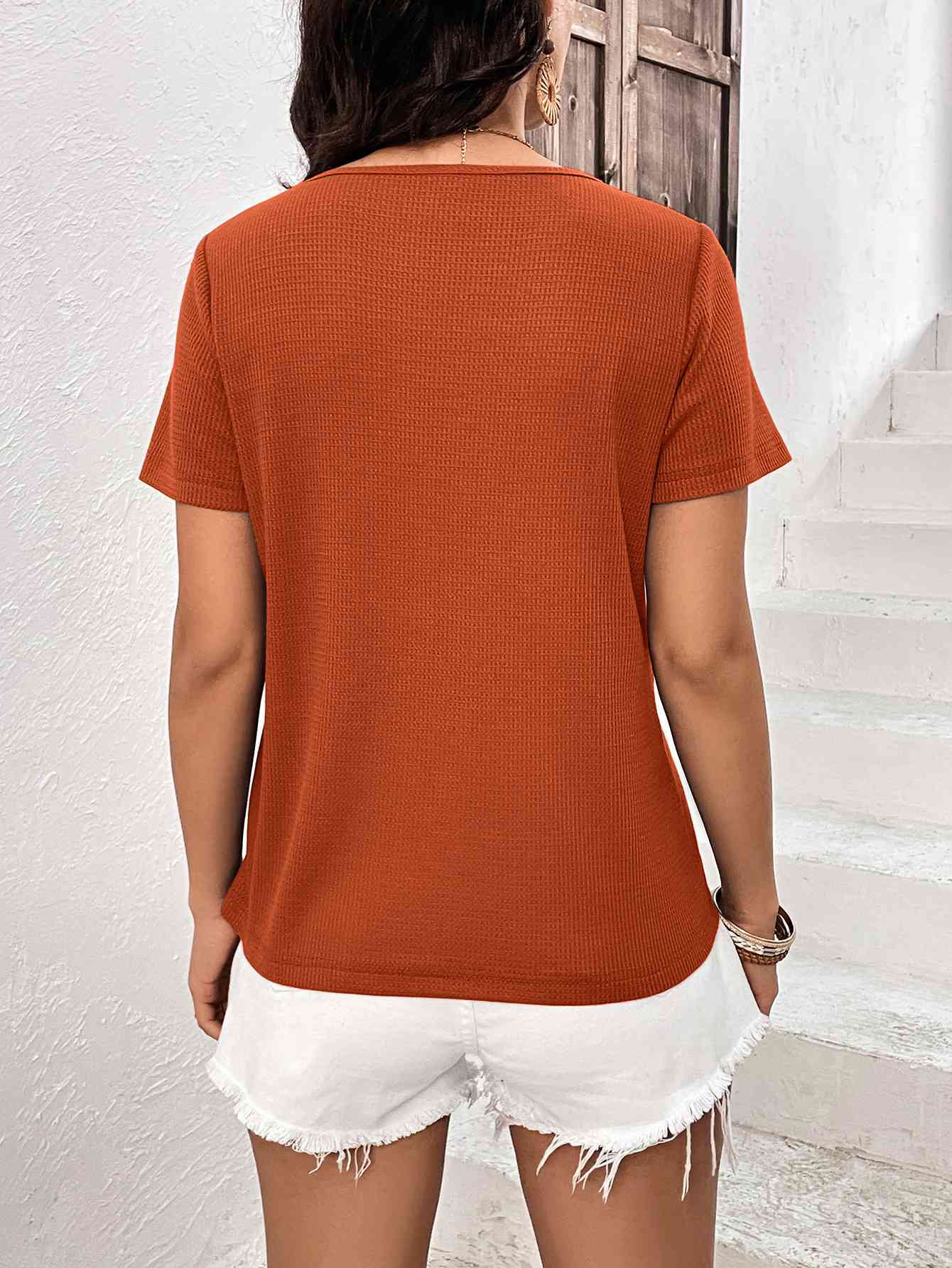 Lace Trim Contrast Waffle-Knit Top - AllIn Computer