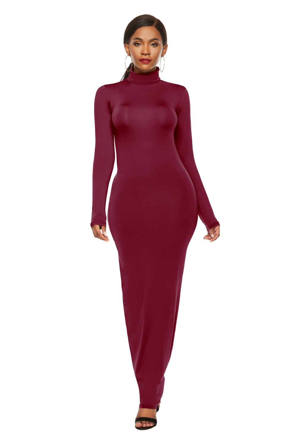 Mock Neck Long Sleeve Maxi Slim Dress - AllIn Computer