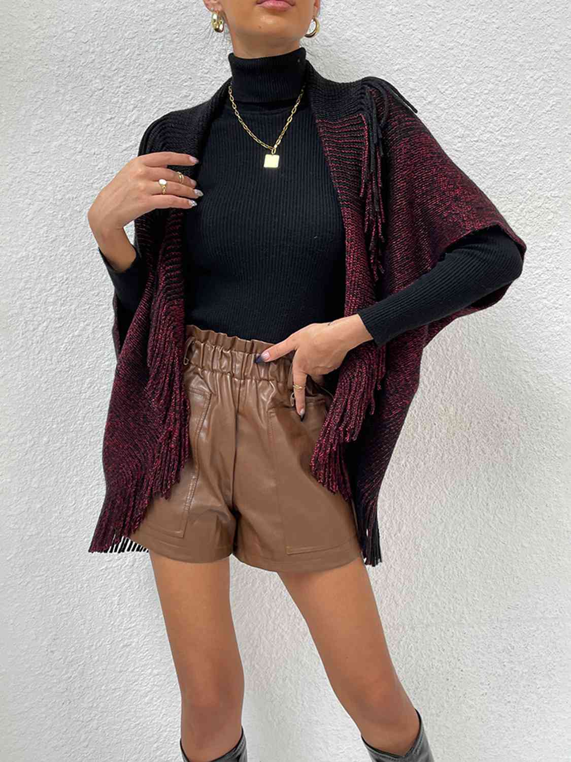 Fringe Detail Long Sleeve Cardigan - AllIn Computer
