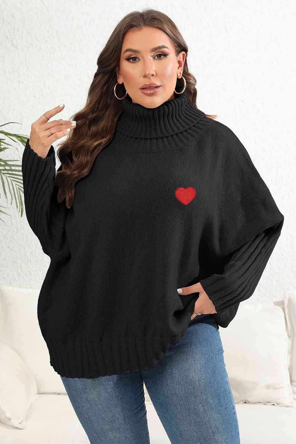 Plus Size Turtle Neck Long Sleeve Sweater - AllIn Computer