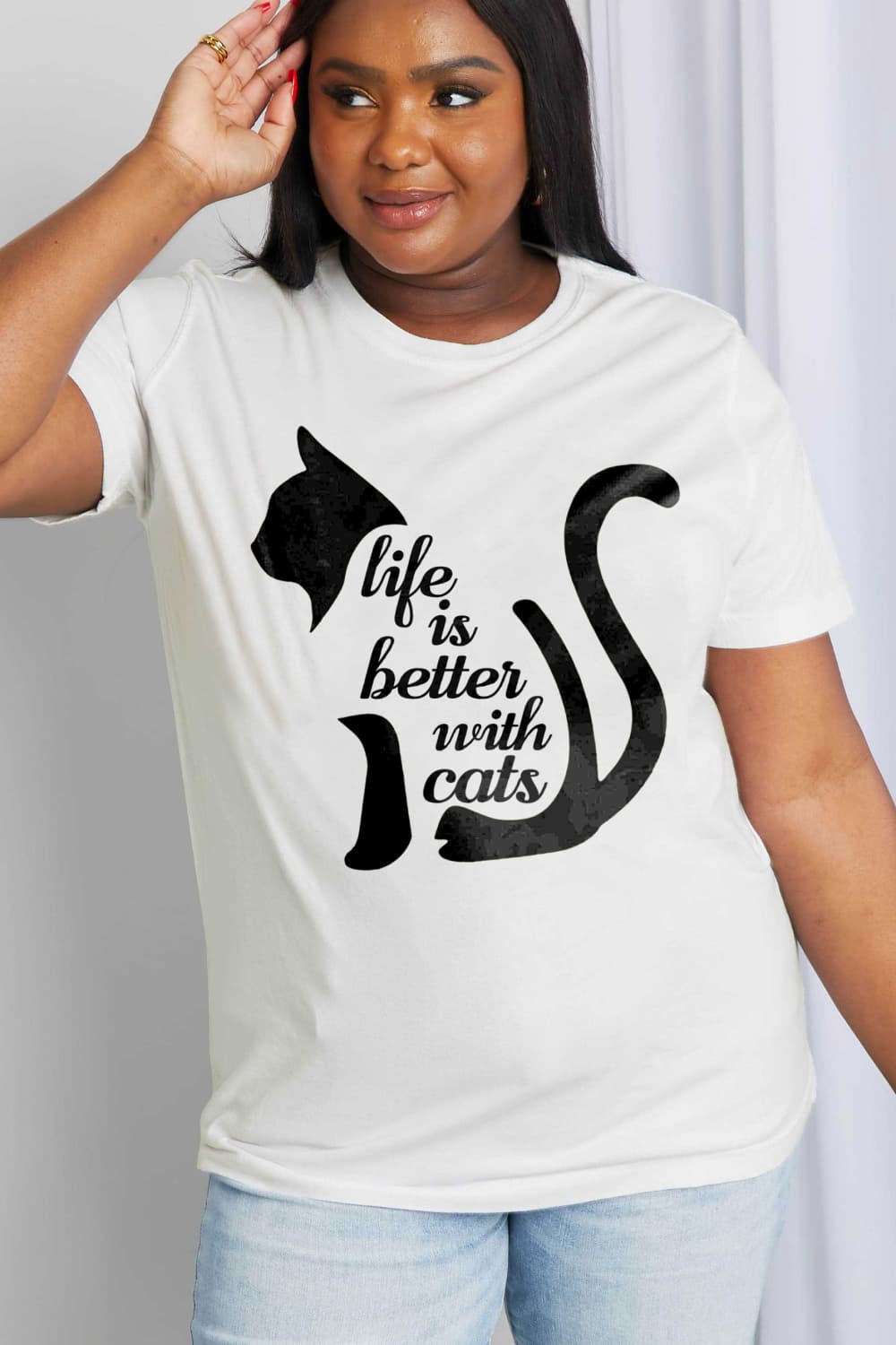 Simply Love Simply Love Full Size LIFE IS BETTER WITH CATS Graphic Cotton Tee - AllIn Computer